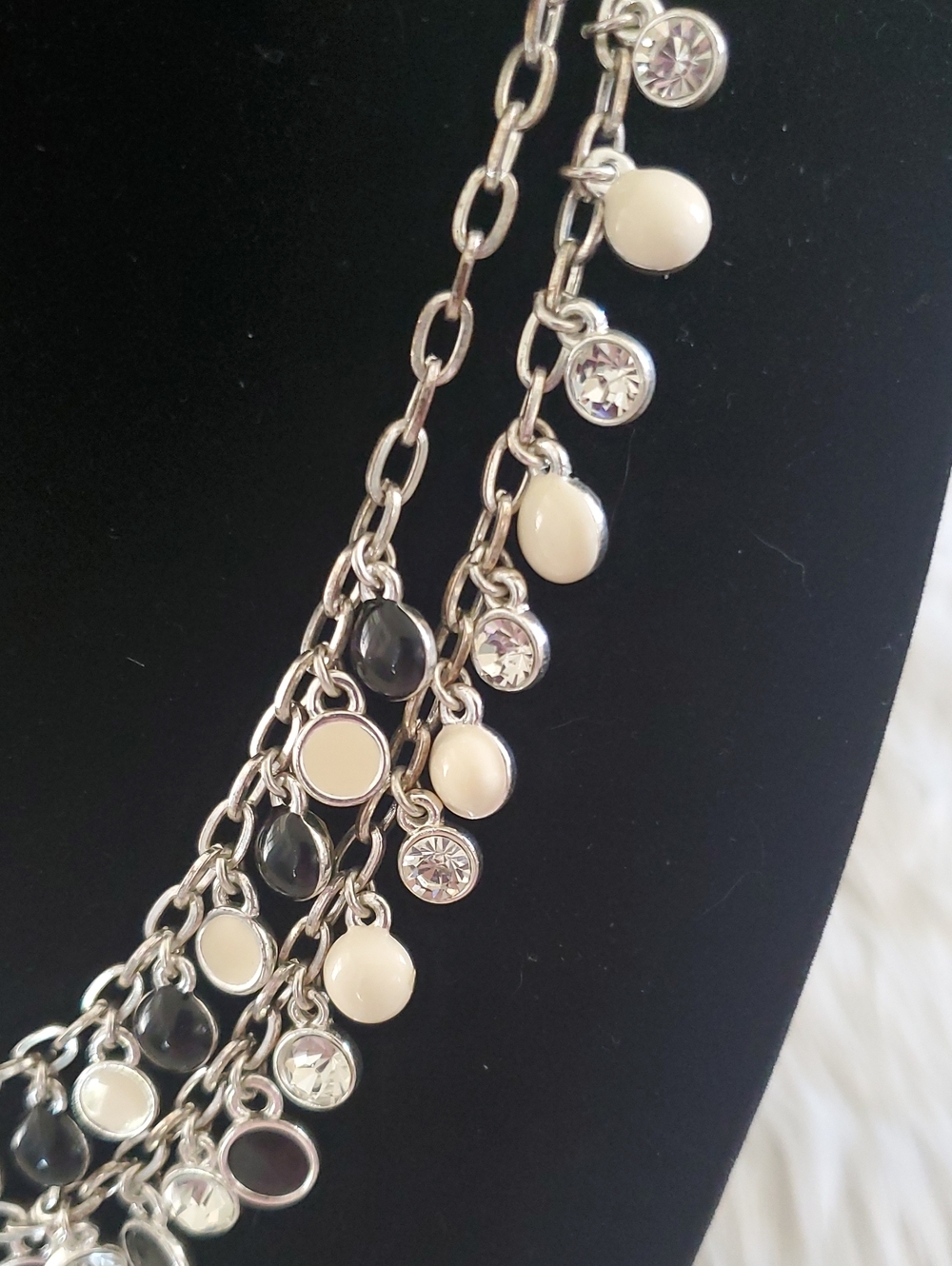 White House Black Market Layered Black Cream Crystal Charm Statement Necklace - Picture 5 of 7